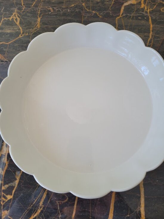 Trendspot Medium Cream Ceramic Round Planter with Fluted  Ceramic Planter with separate scalloped dish